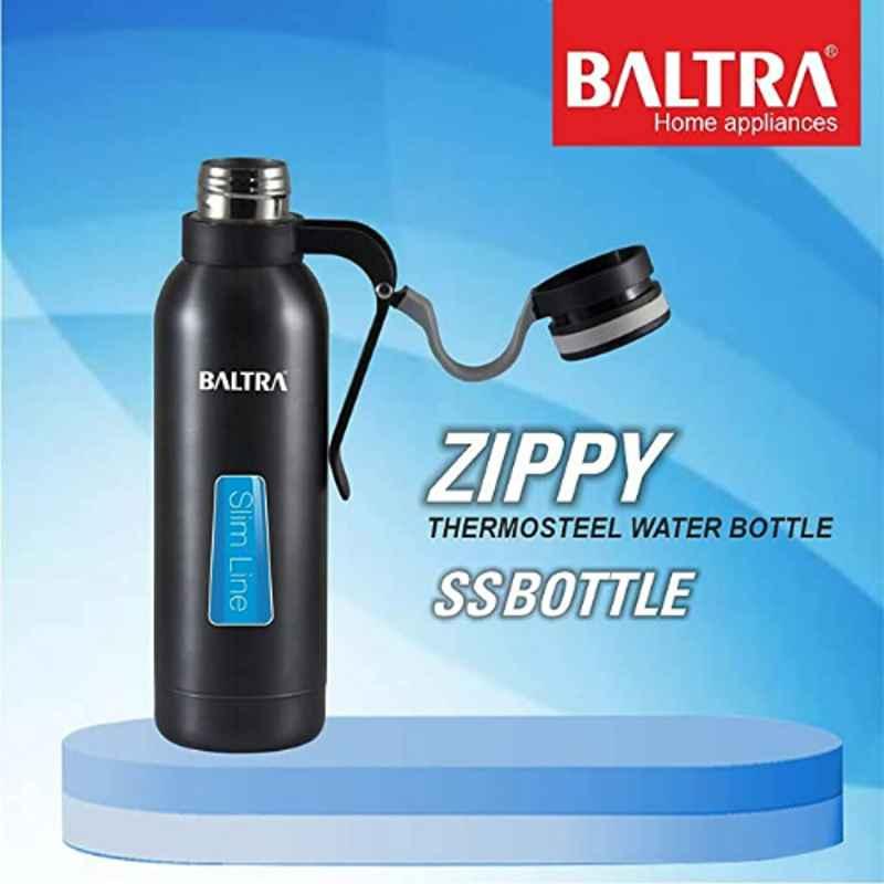 Baltra Zippy 450ml Stainless Steel Black Hot & Cold Thermosteel Water Bottle, BSL 281 Baltra Zippy 450ml Stainless Steel Black Hot & Cold Thermosteel Water Bottle, BSL 281